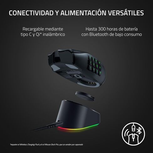 Razer Naga V2 HyperSpeed Wireless MMO Gaming Mouse, 400 Hr Battery, Black | 19 Programmable Buttons, HyperScroll Technology, Focus Pro 30K Optical Sensor, Mechanical Mouse Switches Gen-2 in Kuwait