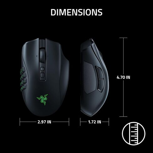 Razer Naga V2 HyperSpeed Wireless MMO Gaming Mouse, 400 Hr Battery, Black | 19 Programmable Buttons, HyperScroll Technology, Focus Pro 30K Optical Sensor, Mechanical Mouse Switches Gen-2 in Kuwait