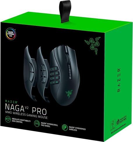 Razer Naga V2 HyperSpeed Wireless MMO Gaming Mouse, 400 Hr Battery, Black | 19 Programmable Buttons, HyperScroll Technology, Focus Pro 30K Optical Sensor, Mechanical Mouse Switches Gen-2 in Kuwait