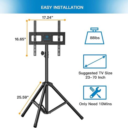 PERLESMITH Tripod TV Stand -Portable TV Stand for 37-80 Inch LED LCD OLED Flat Screen TVs-Height Adjustable Display Floor TV Stand with VESA 600x400mm, Holds up to 110lbs PSTM2 in Kuwait