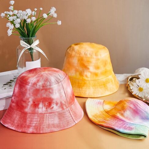 Silkfly 20 Pcs Cotton White Bucket Hat for Tie Dying Tie Dye Kit Items Things to Tie Dye Blank Cotton Packable Sun Hat with Accessories for Large Groups Party Tie Dye DIY Project in Kuwait
