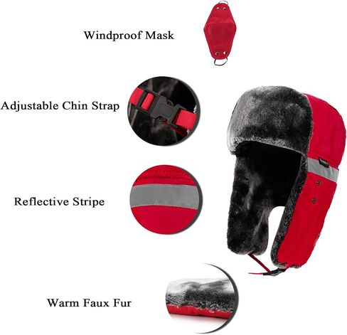 Winter Bomber Trapper Hats Ushanka - Men Women Russian Trooper Ear Flaps Hunting Face Masks Ski Snow Cold Weather in Saudi Arabia