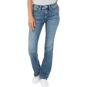 شركة Silver Jeans Co. بنطال جينز Suki نسائي متوسط ​​الارتفاع بقصّة متعرجة وقصة ضيقة، Med Wash EAE333، 26 عرض × 33 طول in Kuwait