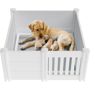 Whelping Box for Dogs 76''x 39''x 18'',with Pig Rails Washable Pad,2 Room Whelping Box for Dogs and Puppies Suitable for Small Medium Large Breeds in Saudi Arabia