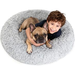 Orthopaedic Round Dog Beds for Large Dogs Washable with Removable Cover,Extra Comfort Calming Foam Cooling Gel Pet Bed with Waterproof Plush Cushion,Fluffy Anti Anxiety Cuddler for Sleep 36 Inch,Grey in Saudi Arabia