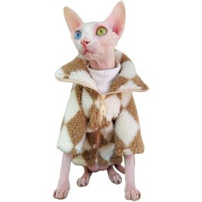 Turtleneck Sphynx Cat Winter Clothes, Double-Sided Fleece Jacket with Zipper, Sweater for Sphynx Cat Winter Warm Outfit Coat for Hairless Cats and Small Dogs Apparel with Sleeves (Brown, X-Large) in Kuwait