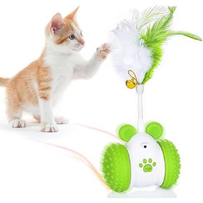 Interactive Cat Toy – Automatic Motion-Activated Cat Ball with Feathers & Jingle Bell, 360° Rotating, Rechargeable 2000mAh Battery, LED Light, Night Auto-Off – Ideal for Indoor Cats (Green) in Saudi Arabia