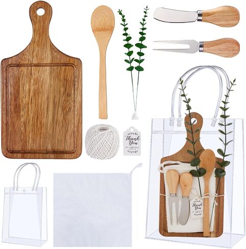 55Pcs Baby Shower Prizes for Game Winners 6 Sets Bamboo Cheese Board Spoon Fork Butter Spreaders Plaid Towel Thank You Card and Gift Bags for Baby Shower Wedding Bridal Shower Favors in Saudi Arabia