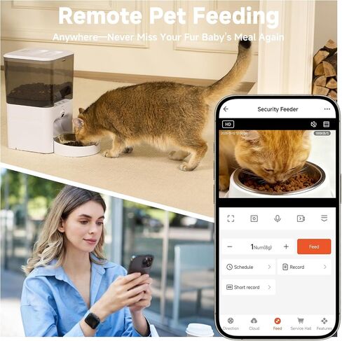 وحدة تغذية أوتوماتيكية للقطط مع كاميرا، وحدة تغذية أوتوماتيكية للكلاب 5G/2.4G WiFi، فيديو بدقة 2K HD ورؤية ليلية، مراقبة عن بعد وإطعام، تنبيهات غذائية منخفضة، صوت ثنائي الاتجاه، سعة 6 لتر، هدايا لعيد الميلاد in Kuwait