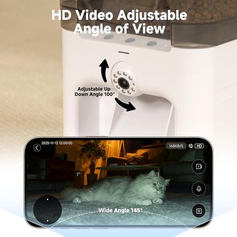 وحدة تغذية أوتوماتيكية للقطط مع كاميرا، وحدة تغذية أوتوماتيكية للكلاب 5G/2.4G WiFi، فيديو بدقة 2K HD ورؤية ليلية، مراقبة عن بعد وإطعام، تنبيهات غذائية منخفضة، صوت ثنائي الاتجاه، سعة 6 لتر، هدايا لعيد الميلاد in Kuwait