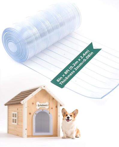 Dog Door Replacement Flaps,8inx8ft 0.08" Thick Insulated Clear PVC Vinyl Strip, DIY Cut-to-Fit for Dog House/Cat Kennel with Screws,Easy Install,Weatherproof Wind-/Waterproof Pet Accessory in Kuwait