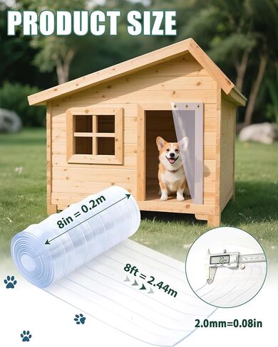 Dog Door Replacement Flaps,8inx8ft 0.08" Thick Insulated Clear PVC Vinyl Strip, DIY Cut-to-Fit for Dog House/Cat Kennel with Screws,Easy Install,Weatherproof Wind-/Waterproof Pet Accessory in Kuwait