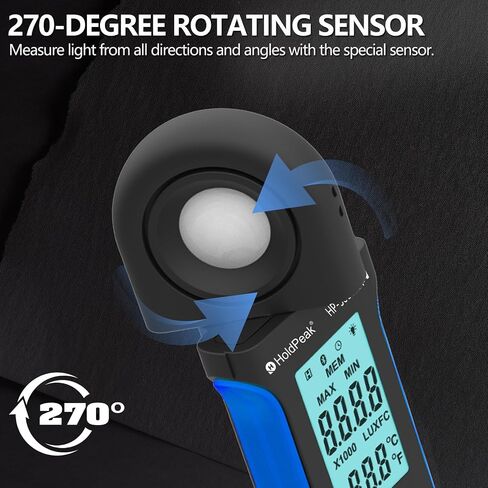 HOLDPEAK Light Meter, Digital Lux Meter 0.1-400,000 Lux, 270º Rotatable Detector, Large Color Backlit Display, Illuminance Meter Temp Luxmeter Lumen Meter for Photography Grow Plants 8801A in Kuwait