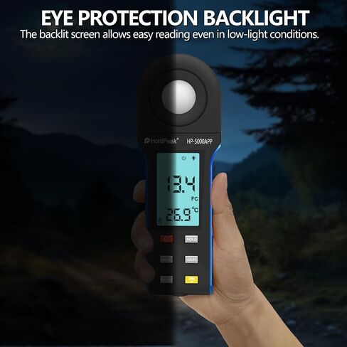HOLDPEAK Light Meter, Digital Lux Meter 0.1-400,000 Lux, 270º Rotatable Detector, Large Color Backlit Display, Illuminance Meter Temp Luxmeter Lumen Meter for Photography Grow Plants 8801A in Kuwait