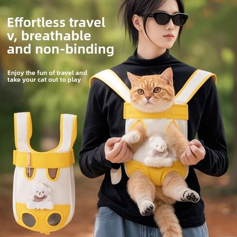 Cat Backpack Carrier, Hands-Free Double Shoulder Chest Strap Pet Backpack, Breathable Portable Front Cat Carrier for Outdoor Travel Walks (Breathable,M) in Saudi Arabia