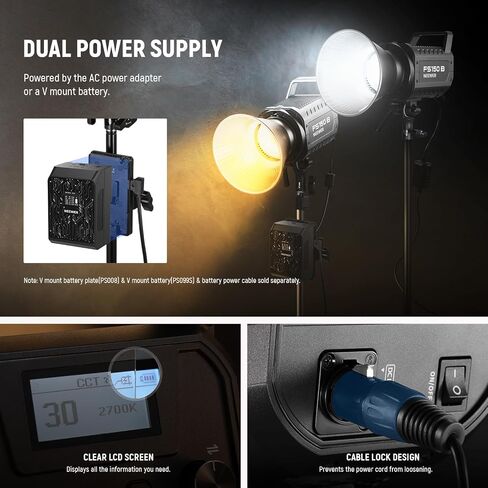 NEEWER FS150B LED Video Light 2.4G/APP Control,130W Bi Color COB Silent Photography Continuous Output Lighting with 4 Types Precise Dimming, 72000lux/1m, 2700K-6500K, CRI 97+,12 Effects, Bowens Mount in Saudi Arabia