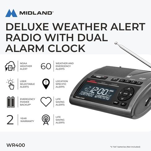 Midland - WR120B - NOAA Emergency Weather Alert Radio - S.A.M.E. Localized Programming, Trilingual Display, 60+ Emergency Alerts, & Alarm Clock (WR120B - Box Packaging) in Saudi Arabia
