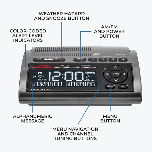 Midland - WR120B - NOAA Emergency Weather Alert Radio - S.A.M.E. Localized Programming, Trilingual Display, 60+ Emergency Alerts, & Alarm Clock (WR120B - Box Packaging) in Saudi Arabia