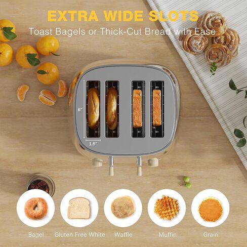 Anfilank Toaster 4 Slice,Retro Stainless Steel Toaster with Extra Wide Slots, Dual Independent Control Panel, Cancel, Bagel, Defrost Function, Removable Crumb Tray, Matt Black in Kuwait