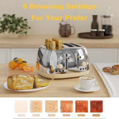 Anfilank Toaster 4 Slice,Retro Stainless Steel Toaster with Extra Wide Slots, Dual Independent Control Panel, Cancel, Bagel, Defrost Function, Removable Crumb Tray, Matt Black in Kuwait