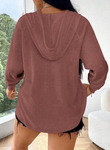 eytino plus sweatshirtts for Women Waffle متماسكة الأكمام الطويلة نصف Zip Fall Flash Hoodies Tops (1x-5x) in Saudi Arabia
