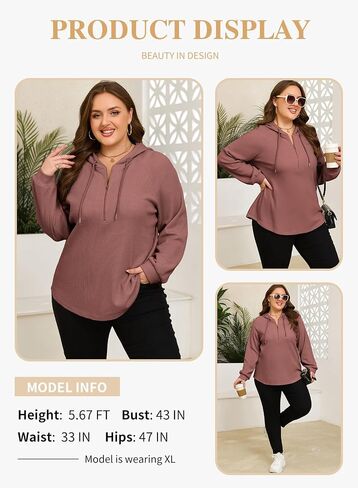 eytino plus sweatshirtts for Women Waffle متماسكة الأكمام الطويلة نصف Zip Fall Flash Hoodies Tops (1x-5x) in Saudi Arabia