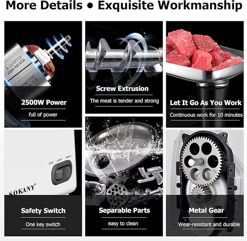 Electric Meat Grinder, Steel Food Mill, Heavy Duty Spiralizer Mincer with 3 Plates, Sausage Stuffer Tube & Kubbe Kit for Meat Grinders For Home Use Grinders For Kitchen Molino Para Moler Maiz in Saudi Arabia