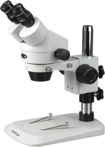AmScope SM-1BN-80S Professional Binocular Stereo Zoom Microscope, WH10x Eyepieces, 7X-45X Magnification, 0.7X-4.5X Zoom Objective, 80-Bulb LED Ring Light, Pillar Stand, 110V-240V in Kuwait