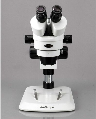 AmScope SM-1BN-80S Professional Binocular Stereo Zoom Microscope, WH10x Eyepieces, 7X-45X Magnification, 0.7X-4.5X Zoom Objective, 80-Bulb LED Ring Light, Pillar Stand, 110V-240V in Kuwait
