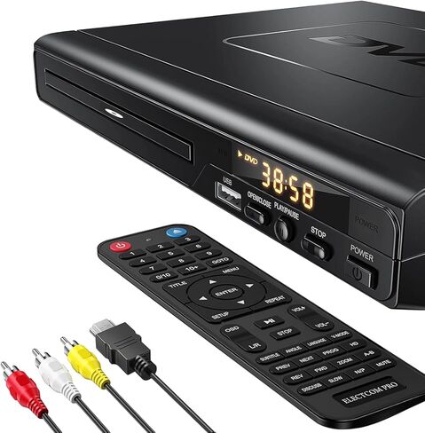 مشغلات دي في دي للتلفزيون مع HDMI، مشغلات دي في دي تعمل في جميع المناطق، مشغل دي في دي بسيط لكبار السن، مشغل سي دي لنظام ستيريو منزلي، كابل HDMI وRCA متضمن - اسود in Kuwait