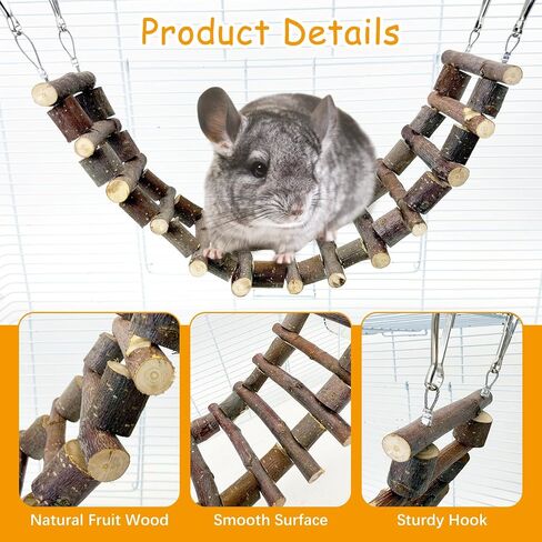 BNOSDM Chinchilla Climbing Toys Natural Wood Hanging Bridge Swing Ladder Rat Cage Accessories for Sugar Glider, Squirrel, Gerbils, Mouse, Syrian Hamster in Kuwait