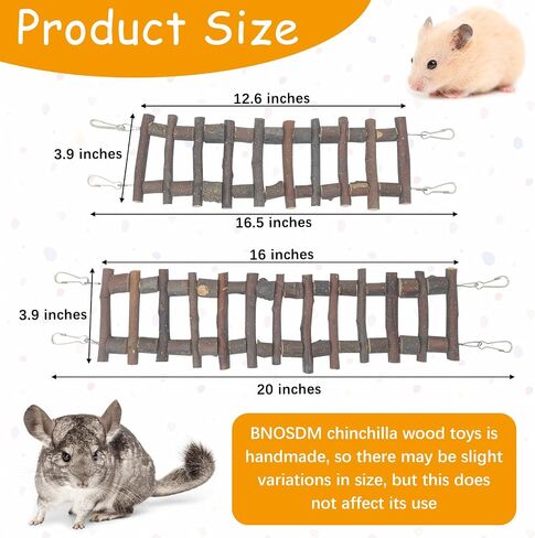 BNOSDM Chinchilla Climbing Toys Natural Wood Hanging Bridge Swing Ladder Rat Cage Accessories for Sugar Glider, Squirrel, Gerbils, Mouse, Syrian Hamster in Kuwait