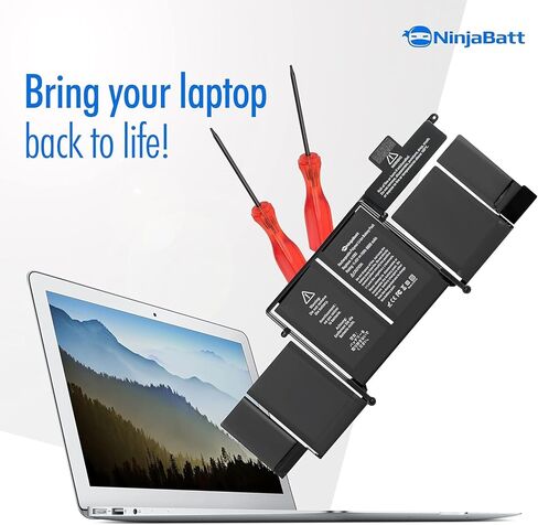 بطارية NinjaBatt A1466 A1496 لجهاز Apple MacBook Air 13 بوصة [2010 2011 2012 2013 2014 2015 2017 سنة] A1369 A1405 A1377 - أداء عالي [7200 مللي أمبير/55 وات/7.6 فولت] in Kuwait