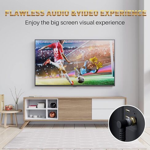 Adoreen Coaxial Cable 3 ft-2 Pack-Right Angle Quad Shielded 90 Degree RG6 Coax Cable Cord, Male F Gold-Plated Nylon-Braided, in-Wall, Digital TV Aerial AV with Angled Male to Female Adapter+15 Ties in Kuwait