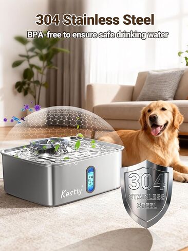Kastty 3.96 Gal Dog Water Fountain for Large Dogs,15L Stainless Steel Large Pet Water Fountain, Ultra Quiet Automatic Dog Water Bowl Dispenser with Water Level Window and LED Light(FS78,Grey in Saudi Arabia