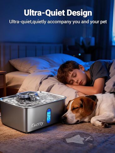 Kastty 3.96 Gal Dog Water Fountain for Large Dogs,15L Stainless Steel Large Pet Water Fountain, Ultra Quiet Automatic Dog Water Bowl Dispenser with Water Level Window and LED Light(FS78,Grey in Saudi Arabia
