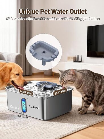 Kastty 3.96 Gal Dog Water Fountain for Large Dogs,15L Stainless Steel Large Pet Water Fountain, Ultra Quiet Automatic Dog Water Bowl Dispenser with Water Level Window and LED Light(FS78,Grey in Saudi Arabia