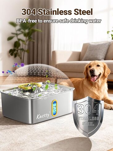 Kastty 3.96 Gal Dog Water Fountain for Large Dogs,15L Stainless Steel Large Pet Water Fountain, Ultra Quiet Automatic Dog Water Bowl Dispenser with Water Level Window and LED Light(FS78,Grey in Saudi Arabia