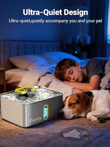 Kastty 3.96 Gal Dog Water Fountain for Large Dogs,15L Stainless Steel Large Pet Water Fountain, Ultra Quiet Automatic Dog Water Bowl Dispenser with Water Level Window and LED Light(FS78,Grey in Saudi Arabia