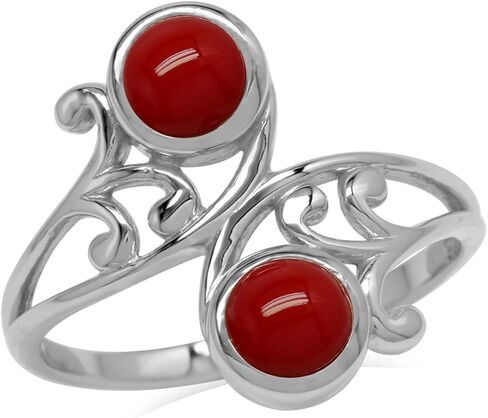 Silvershake Bezel Set Cabochon Gemstone White Gold Plated 925 Sterling Silver Leaf and Swirl Bypass Ring in Kuwait