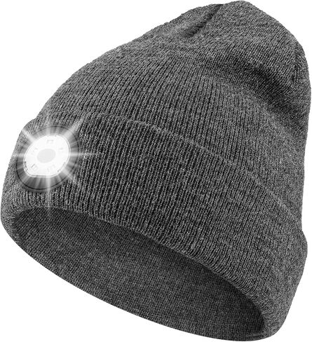 Beanie with LED Lights Lighted Hat Rechargeable Washable Warm Visible Winter Knit Watch Cap Unisex Unique Gifts Black in Kuwait