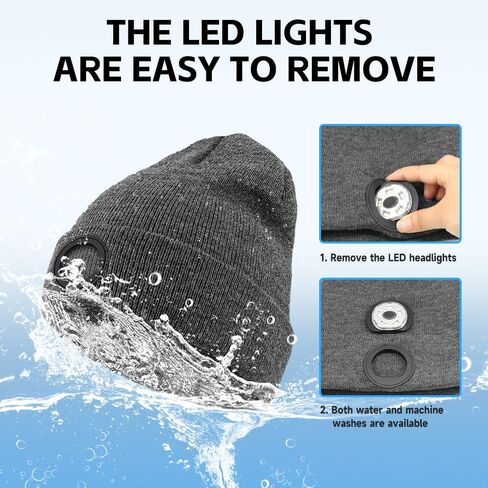 Beanie with LED Lights Lighted Hat Rechargeable Washable Warm Visible Winter Knit Watch Cap Unisex Unique Gifts Black in Kuwait