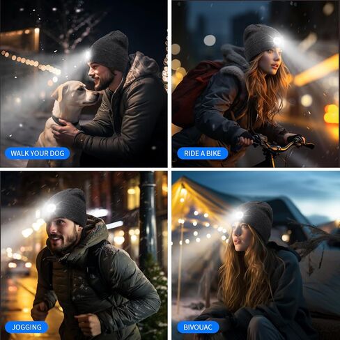 Beanie with LED Lights Lighted Hat Rechargeable Washable Warm Visible Winter Knit Watch Cap Unisex Unique Gifts Black in Kuwait