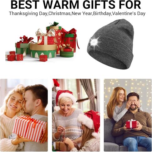 Beanie with LED Lights Lighted Hat Rechargeable Washable Warm Visible Winter Knit Watch Cap Unisex Unique Gifts Black in Kuwait