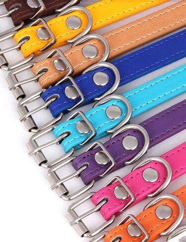 Cat Collar 5 Pack Leather Cat Collar for Boy Cats, Girl Cats with Pet Collars Adjustable(Gold Orange White Pink Blue) in Kuwait