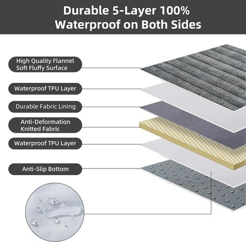 Dog Bed Large Sized Dogs, Orthopedic Flannel Pet Beds with Removable Washable Cover, Waterproof Indestructible Big Dog Bed with Anti-Slip Bottom, Egg Crate Memory Foam Pad, 35.0"x22.0"x3.0", Grey in Saudi Arabia