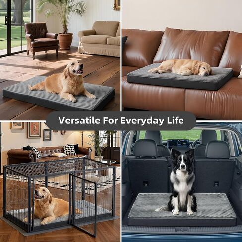 Dog Bed Large Sized Dogs, Orthopedic Flannel Pet Beds with Removable Washable Cover, Waterproof Indestructible Big Dog Bed with Anti-Slip Bottom, Egg Crate Memory Foam Pad, 35.0"x22.0"x3.0", Grey in Saudi Arabia