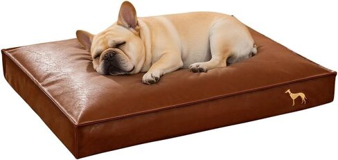 Dog Bed Medium Size Dog Orthopedic Beds for Small Dogs with Removable Washable PU Leather Cover Waterproof Brown 27.5×19.6×4inch in Kuwait