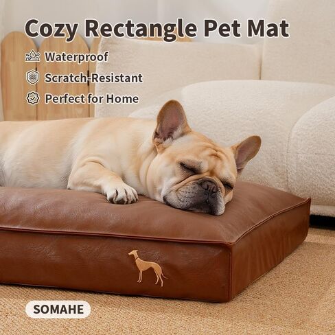 Dog Bed Medium Size Dog Orthopedic Beds for Small Dogs with Removable Washable PU Leather Cover Waterproof Brown 27.5×19.6×4inch in Kuwait
