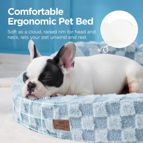 Joydeco Cloud Dog Bed for Small Dogs & Cats, Washable Pet Bed with Orthopedic Foam and Removable Checkered Plush Pad, Non-Slip Bottom for Indoor Puppies and Kittens, 27x24 Inch, White in Saudi Arabia
